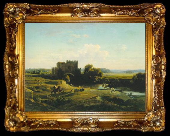 framed  Jean-Achille Benouville View of the Ponte Nomentano in the Roman Campagna, ta009-2